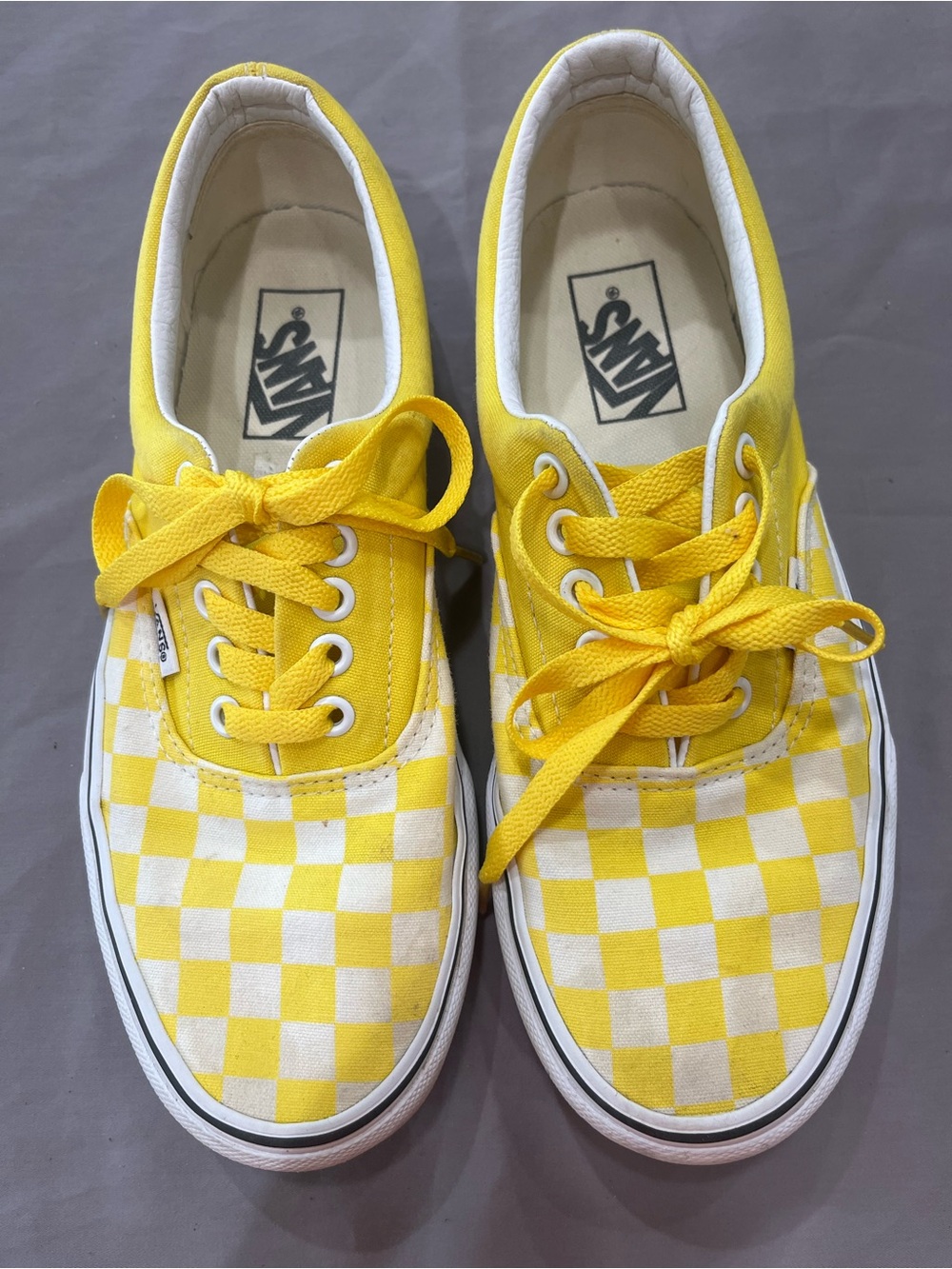 Vans women’s Checkerboard Lace-Up Sneakers - Yellow